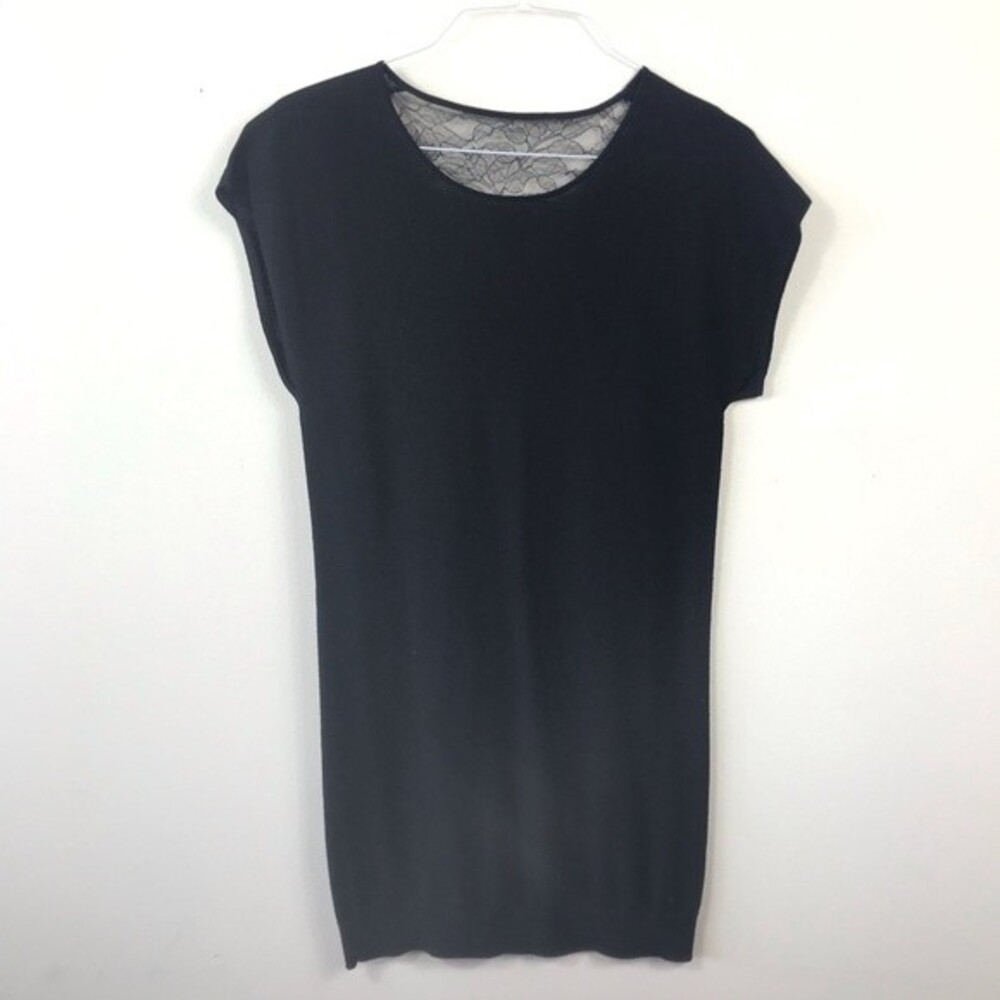 Theory Kobe Nouvella Black Lace Back Knit Wool Sweater Mini Dress Tunic S Goth - Picture 7 of 16